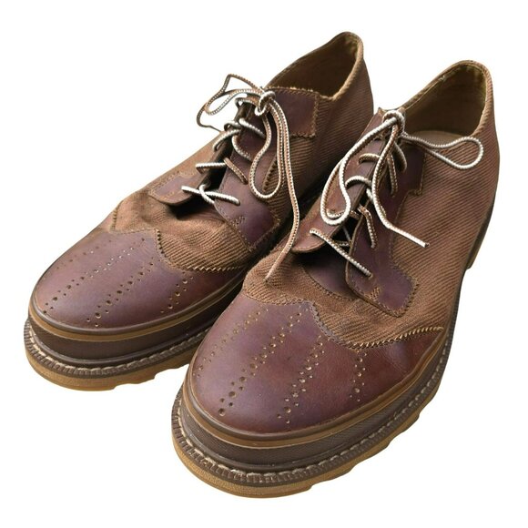 Sorel Mens Brown Leather Canvas Oxford Shoes Madison Lace Wingtip Size 10 JJ4010 - Picture 1 of 10